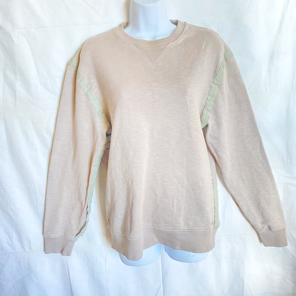 AllSaints Women Sweatshirt Sweater Metal Logo Green Stripes Oversized Size S